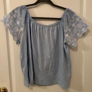 Women’s Blue Top with Embroidered Sleeves